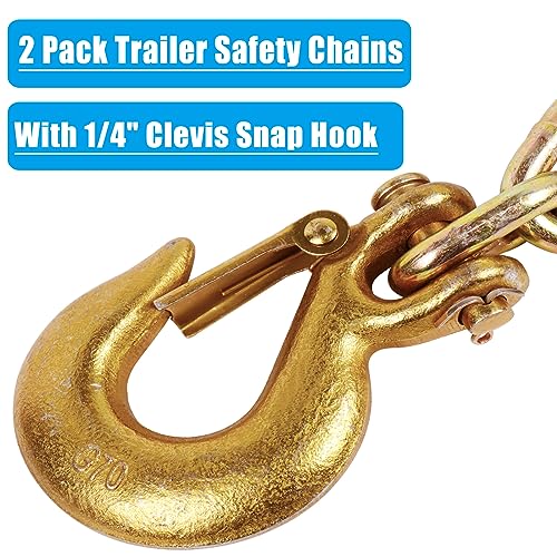 Image of 36 inch Trailer Safety Chain 2 Pack Grade 70 G70 Tow Chain 12600 lbs | Heavy-duty G70 towing chain with 1 /4 inch clevis snap hooks. 12,600 lbs break strength for boat trailer, RV & utility towing.