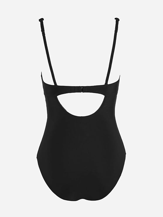 CUPSHE Badpak voor dames, V-hals, buikweg, plooien, monokini, trekkoord aan de zijkant, hoog gesneden, eendelige badmode, zwempak, zwart, L