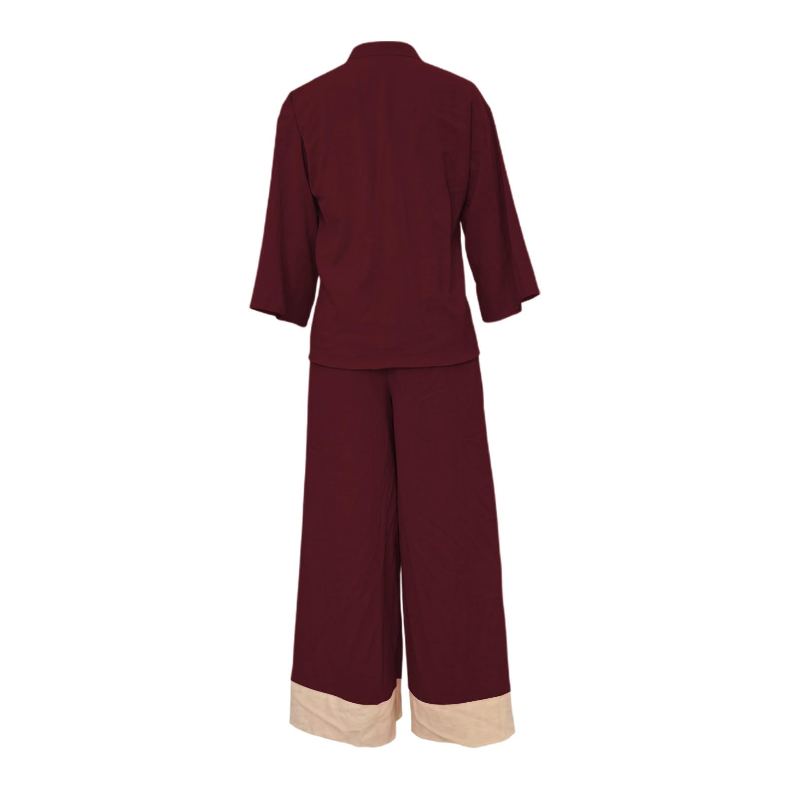 Generisch Damen Sommeroutfit mit französischem Kragen Bluse weiter Hose – leichtes atmungsaktives Set für Reise Büro Freizeit Alltag Date Shopping (L)