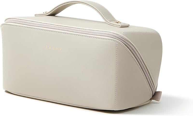 Necessaire de maquiagem EACHY plana com abertura ampla, cinza, tamanho médio