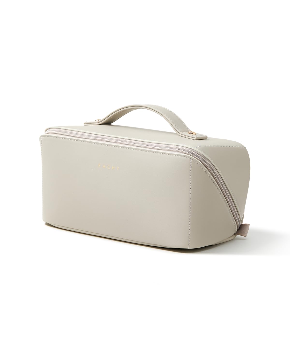 EACHY Travel Makeup Bag for Women, Flat Open Cosmetic Bag, Gray, Medium