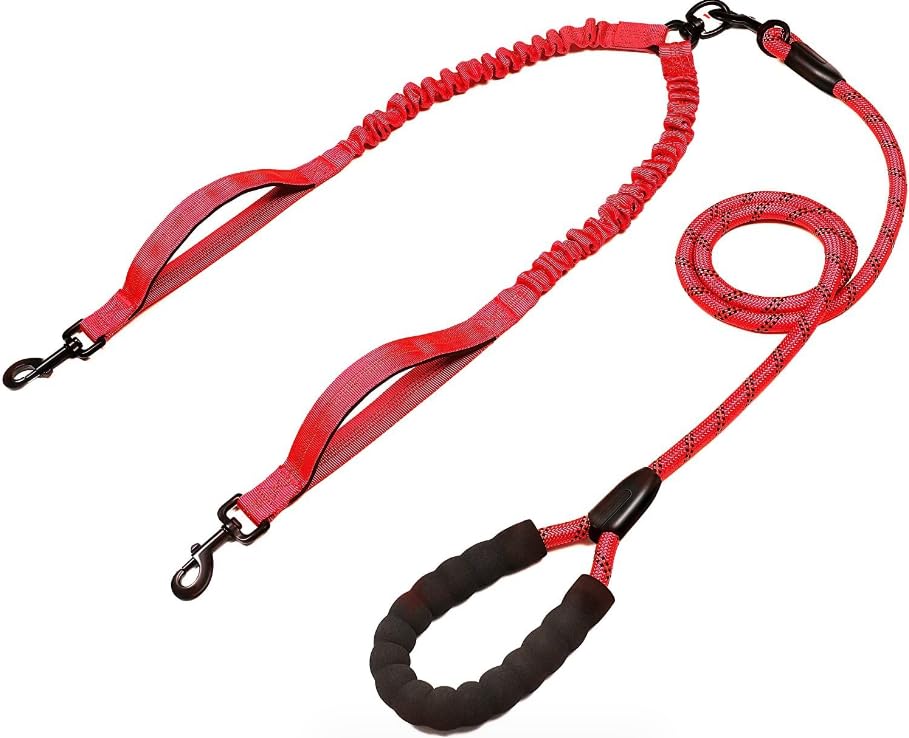 No Tangle 360° Swivel Dual Shock-Absorbing Bungee Leash for Simultaneous Walks with Two Dogs Up To 150 lbs / 70kg with Padded Handles for Control - Image 2