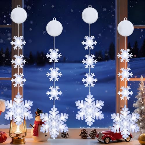 4PCS Weihnachtsbeleuchtung Fenster Innen,Schneeflocke Beleuchtet mit...