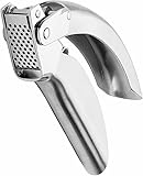 Stainless Steel Garlic Mincer Easy-squeeze, Heavy Duty Professional Grade Double Lever-Assisted Garlic Mincer with High Capacity Reservoir - Easy to Clean and Rust Free Garlic Crusher