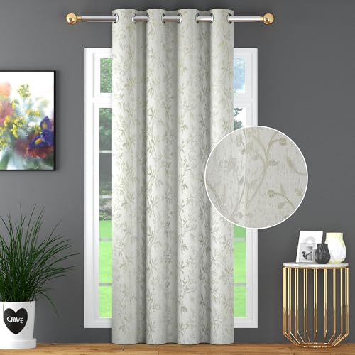 Image of FRESH FROM LOOM Heavy Jari Jacquard Premium Luxury Semi Blackout Parda | Light Blocking 80% Darkening | Eyelet Rings | Durable & Fade Resistant Curtain 12 Feet Long Door (12feet, Cream, 1pc only)