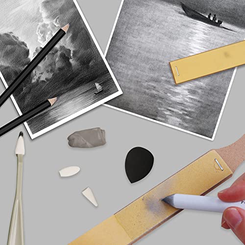 HIFORNY 38 PCS Sketch Drawing Tools - Blending Stumps and Tortillions Set Blending Tools with Art Sketch Wipe Scrapers,Rub Sponge,Kneaded Eraser and Sandpaper Sharpeners