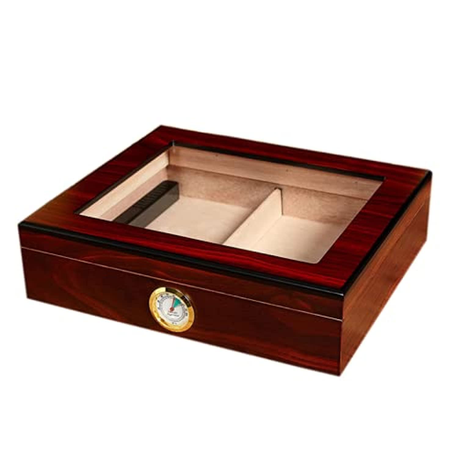 Handmade Cigar Humidor, Cedar Cigar Desktop Box with Humidifier and Hygrometer, Glass Top (20-25 cigars)