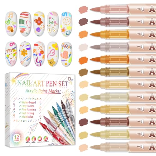XINGXYUEL 12 Colors Nail Art Pens Set, Nail Art Markers Polish Pens for Painting Nails, Acrylic Paint Drawing Painting Dotting Markers Pen Quick Drying Nail Art Design Manicure Tools 05 Yellow