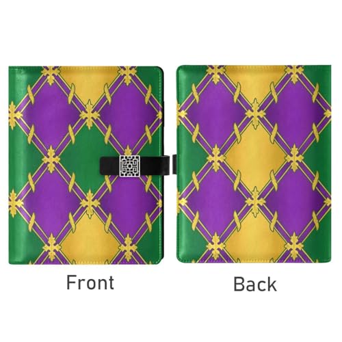 Carnet ligné Mardi Gras en cuir violet et vert format 17x23 cm pour les notes de collège - 2