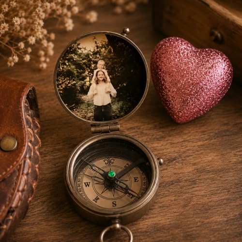 Brújula personalizada de latón grabada con foto personalizada, recuerdo para el Día del Padre miniatura 1