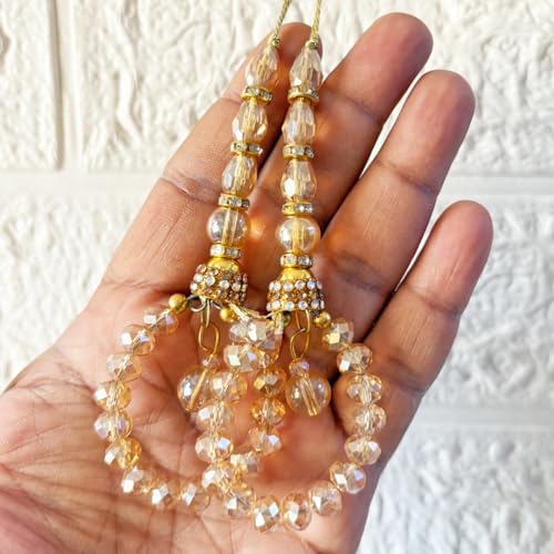 Image of Adikala Craft Store Handmade Ethnic Latkan Tassel Set of 2 for Saree Pallu, Blouse, Suits, Dupatta, Lehenga Decor (Golden Glass)