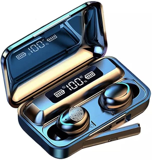 Wireless Mini In-ear Earbuds Bluetooth 5.0 TWS IPX7 Waterproof Sports Gaming HiFi Stereo Active Noise Cancelling LED Power Bank Display Charging Case for iPhone and Android (Black)