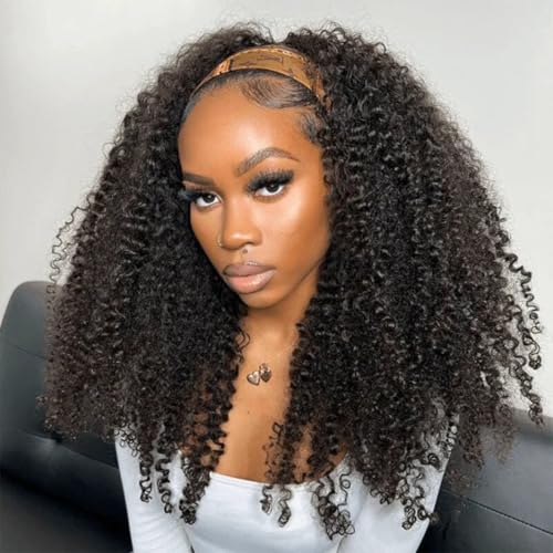 Image of ISEE Half Wig Kinky Curly Human Hair Glueless Wig 220% Density 18 Inch