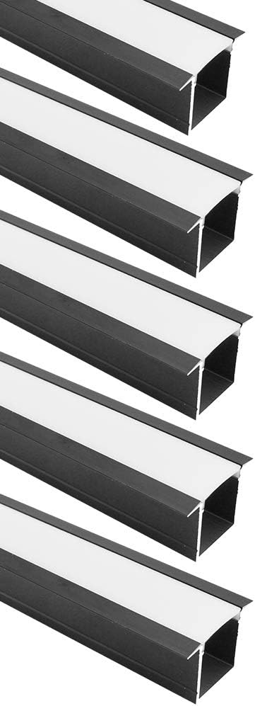 LightingWill Thicker U Shape LED Aluminum Profile 5-Pack 3.3ft/1M 36x24mm Black Track Spot Free LED channel with Frosted Diffuser End Caps Mounting Clips for 20mm Wide Cabinet Kitchen LED Strip Lights