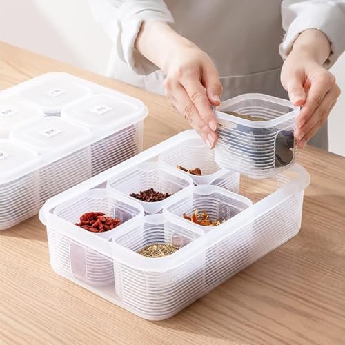 Image of Transparent PP Kitchen Storage Box with Lid - 6 Compartment Snack & Food Organizer Tray| 6 Grid Snack Storage Container - Transparent PP Food Organizer with Airtight Lid
