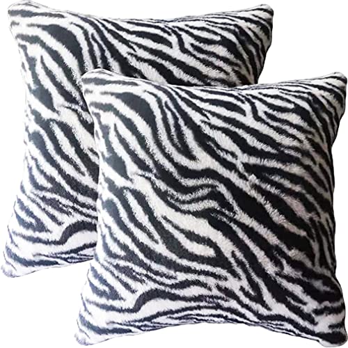 Entua Black White Square Pillow Cover Soft Fluffy Fuzzy Faux Fur Zebra Stripe Throw Pillows Modern Decorative Accent Cushion Covers Pillowcase for Couch Sofa Living Room Bedroom 18x18