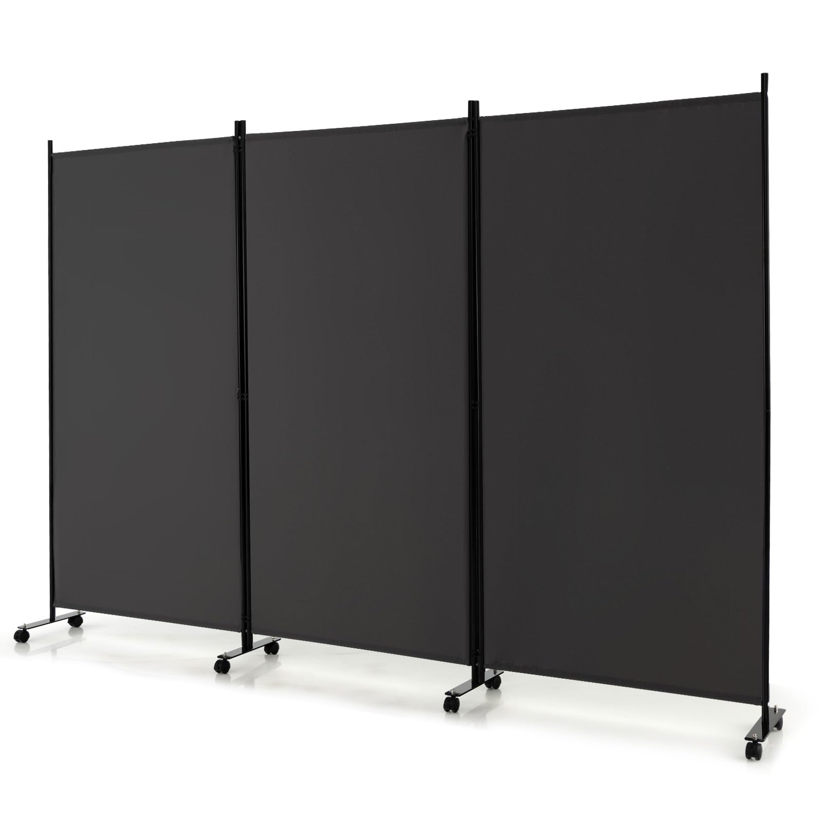 LIFEZEAL Biombo Plegable de 3 Paneles para Interior y Exterior, Divisor de Pie con 8 Ruedas, Pared Tabique, Estructura Metálica, Protección de la Intimidad, Separador de Espacios (Gris)