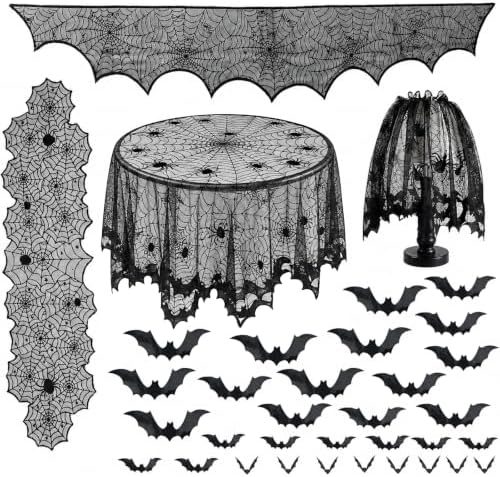 36 pack Halloween Decorations Tablecloth Runner Black Lace Round ...