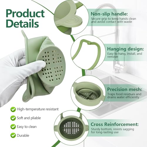 Miniatura 6 de Desmontable Colador Fregadero Para Colgar, Kitchen Sink Strainer Basket Plegable, Colador Fregadero De Silicona, Para Filtrar Restos De Comida Y Evitar Atascos En El Fregaderos Verde