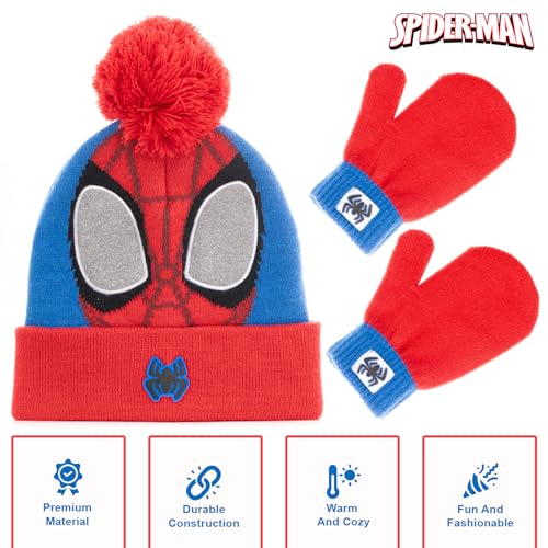 Image of Marvel Spider-Man Boys Winter Hat and Mitten Set, Beanie Hat and Gloves