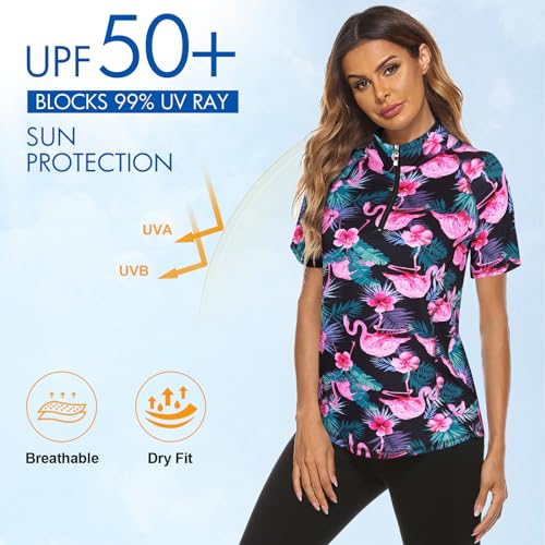 Koscacy Womens Quarter Zip Polo Shirts Short Sleeve Quick Dry Golf Tennis Athletic Tops (S-2XL)3