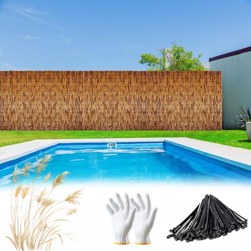 Rollo de Valla Cañizo, Natural Valla de Bambú for Jardín Exterior Piscinas Techos y Patios, Pantalla de Valla Caña Resistente a La Intemperie Y La Privacidad(Marrón,H100cmxL215cm)