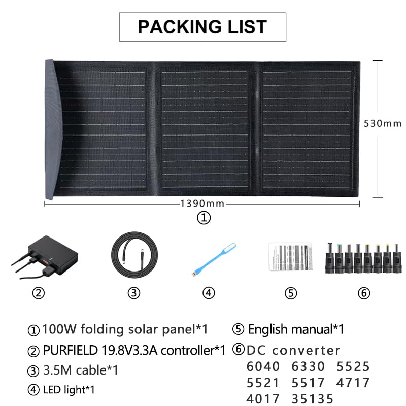 60W-120W Portable Solar Panel Charger for Laptop Cellphone, Waterproof IP65 Foldable Solar Panel with 4 Output, for Solar Generator, Power Bank, 12V Car Battery… (60, Watts), Black - Image 3
