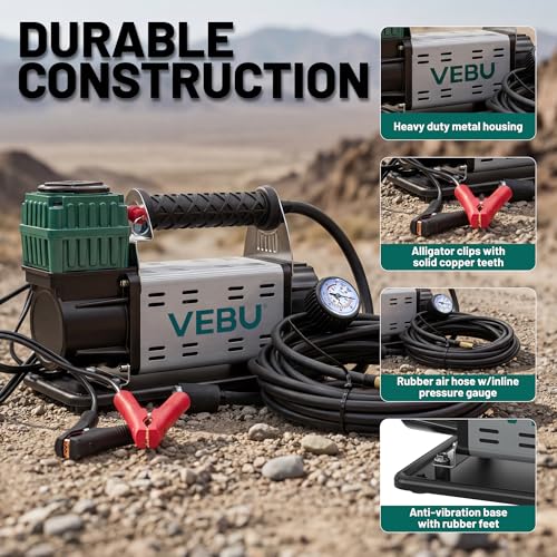 Image of 12V Air Compressor, 125PSI Tire Inflator with In-line Pressure Gauge, 5.65CFM Fast Inflation for Off-road Vehicles, Trucks, SUVs, RVs, ATVs, DC Power, Corded Electric