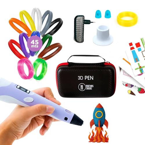 Bolígrafo 3D de Precisión – Lápiz 3D con 45m Filamento PLA (15 Colores) 3 Fluorescentes | 3D Pen con Velocidad Regulable para Modelado 3D, Prototipos y DIY. con Bolsa de Transporte