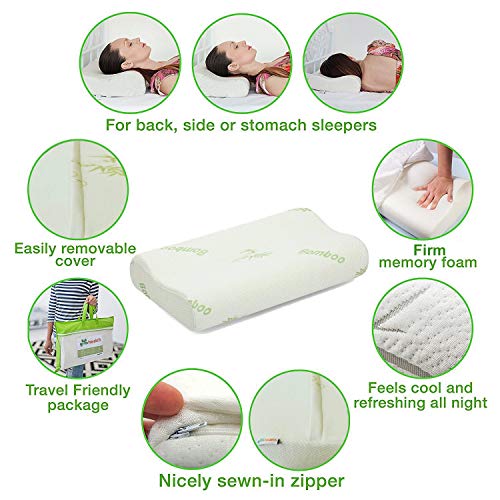 Image of Grin Health Cervical Pillow for Neck Pain Relief, Dual-Height Contour Pillow for Spondylitis Neck, Back & Side Sleepers- Orthopedic Memory Foam Pillow for Sleeping (Medium)