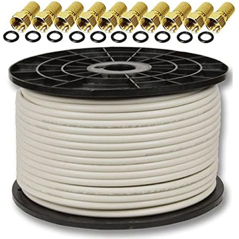 PremiumX Profi PRO 100m 135dB Sat Koaxial Kabel 5-Fach geschirmt Reines Kupfer CU Koax Antennenkabel für DVB-S / S2 DVB-C und DVB-T BK 10x F-Stecker Cover