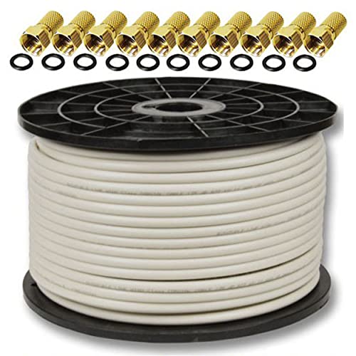 PremiumX Profi PRO 100m 135dB Sat Koaxial Kabel 5-Fach geschirmt Reines Kupfer CU Koax Antennenkabel für DVB-S / S2 DVB-C und DVB-T BK 10x F-Stecker