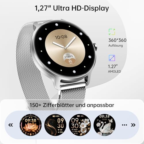 Smartwatch Damen Herren Rund, 1.27" AMOLED Smart Watch mit Telefonfunktion, Fitnessuhr Damen mit Pulsuhr Schlafmonitor Schrittzähler… – Ansicht 5