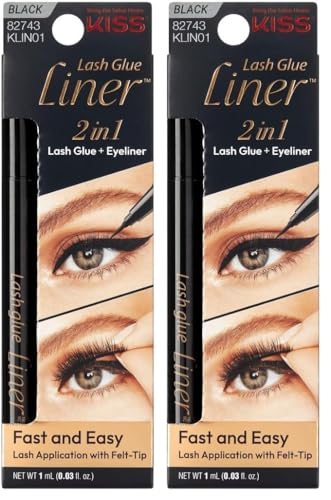 Image of KISS Lash GLUEliner, Matte Finish, Foolproof Easy Touch-Up False Eyelash Glue and Eyeliner, Two in One Liner and Lash Glue, Black, 0.7 mL, 0.02 fl. oz. (Pack of 2)