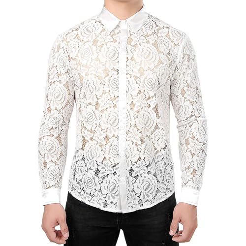 Camisa transparente de flores para hombre sexy transpirable para traje regional