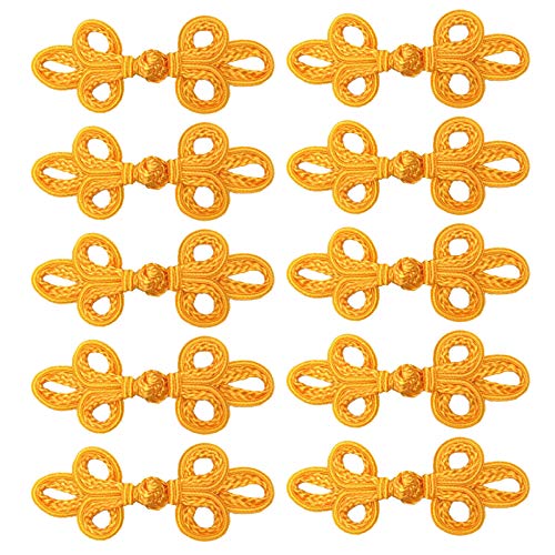 Evago 10 Pairs Chinese Knots Frog Buttons Closure Sewing Fasteners For Sweater Cloak Coats Scarf Cardigan And Costumes Outfit Sewing, Yellow Gold #TOP28