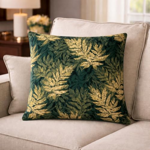 Image of Velvet Cushion Cover 20x20 Inch - Set of 6 Decorative Throw Pillow Covers for Sofa, Couch or Bed - Designer Printed Square Cushion Covers - Home Decor (Botanical Green)