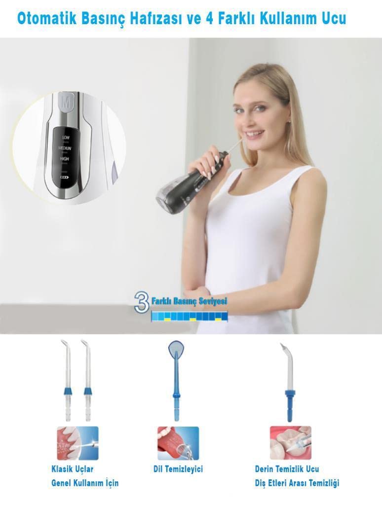 WaterPulse NPO WP-V500 Water Flosser Taşınabilir, Şarjlı, Masajlı, Diş Protez Bakım ve Ağız Duşu Beyaz