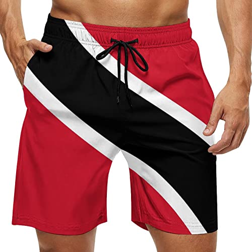 NHJMH Mens Swim Trunks Men Quick Dry Swim Short with Pockets Trinidad and Tobago Flag Board Beach Shorts