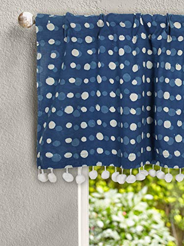Image of Ravaiyaa - Attitude is everything 100% Cotton Hand Block Printed Short Drapery Valance Curtain Polka dot Design Half Window Kitchen Curtain for Kitchen /Laundry Room /Studio (Blue 40 inch X 18 inch Inch)