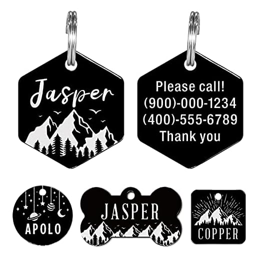 Stainless Steel Pet ID Tag, Small or Large Custom Dog Tags and Cat Tags, Personalized Name Tags, Engraved on Both Sides Dog Collar Tag (Hexagon)
