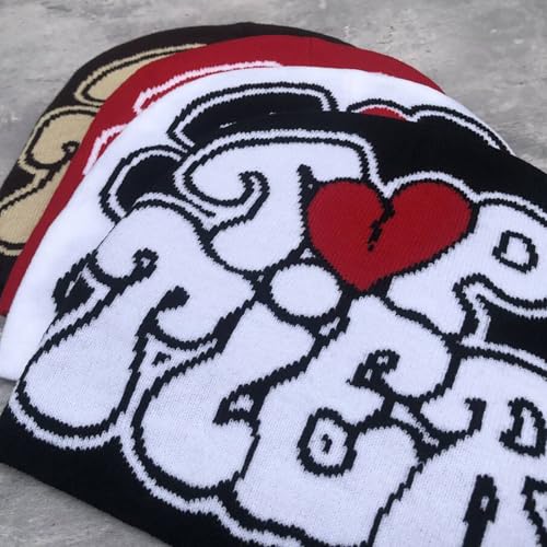 Image of yolrdiw 4 Pieces Y2k Beanie Letter Graphics Knitted Hat Winter Warm Skull Cap for Women Men