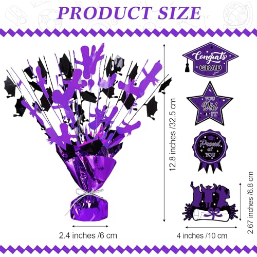 Image of Tatuo 4 Pcs 2026 Graduation Table Centerpieces Party Decoration of Gleam Glitter Foil Graduate Centerpieces for Grad Party Supplies(Purple)