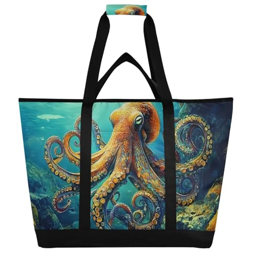 Large Insulated Tote Bag Sea Monster Closeup for Grocery Shopping Reusable Tote Bags for Women Men, Cooler Bag with Zippered Top & Handles for Beach Picnic Travel