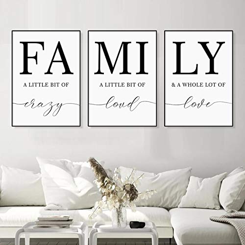 Letras minimalistas Citas de la FAMILIA Pintura de lienzo nórdico Impresiones de arte de pared Imágenes de carteles para la decoración de la sala de estar del dormitorio 30x42cm (12x17in) x3 Sin marco Cover