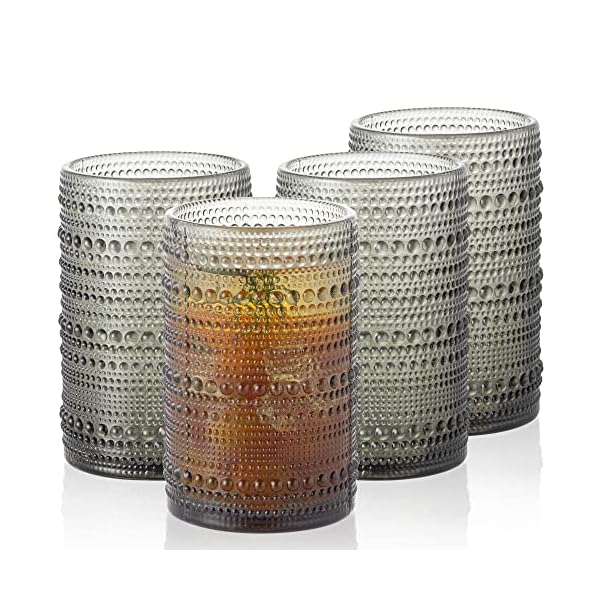 POLIDREAM 4pcs Gray 15.2oz Hobnail Glass Cups - Elegant & Textured Drinking Glasses for Beer, Cocktail, Soda, Juice - Sophisticated Monochrome Collection, Ideal for Home Bar POLIDREAM 4pcs Gray 15.2oz Hobnail Glass Cups - Elegant & Textured Drinking Glasses for Beer, Cocktail, Soda, Juice - Sophisticated Monochrome Collection, Ideal for Home Bar