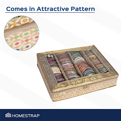 Image of HomeStrap 4 Rod Brocade Design Bangle Storage Box /Chudi Set Organizer (Golden|Pack of 2)