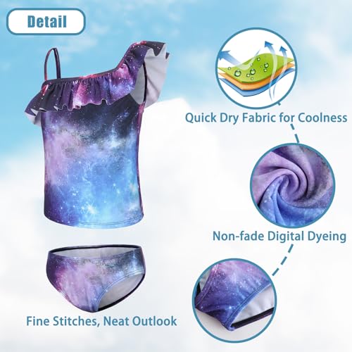 Image of Girls Two Piece Tankini Swimsuits Tie Dye Bathing Suit for Kids One Shoulder Swimwear 3-16 Years