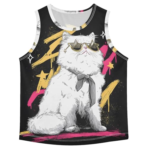 Boys' Tank Top Shirt White Cat Sleeveless T-Shirts
