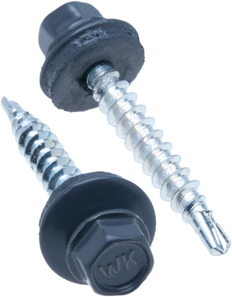 4.8 mm x 35 mm Roofing Screws, Hex Head Self-drilling Color (RAL 7024 Graphite Grey) Roof Screws With EPDM Sealed Washer, Rust Proof Zinc Plated Hardened Coarse Threads Screw for Outdoor Use (50 pcs)